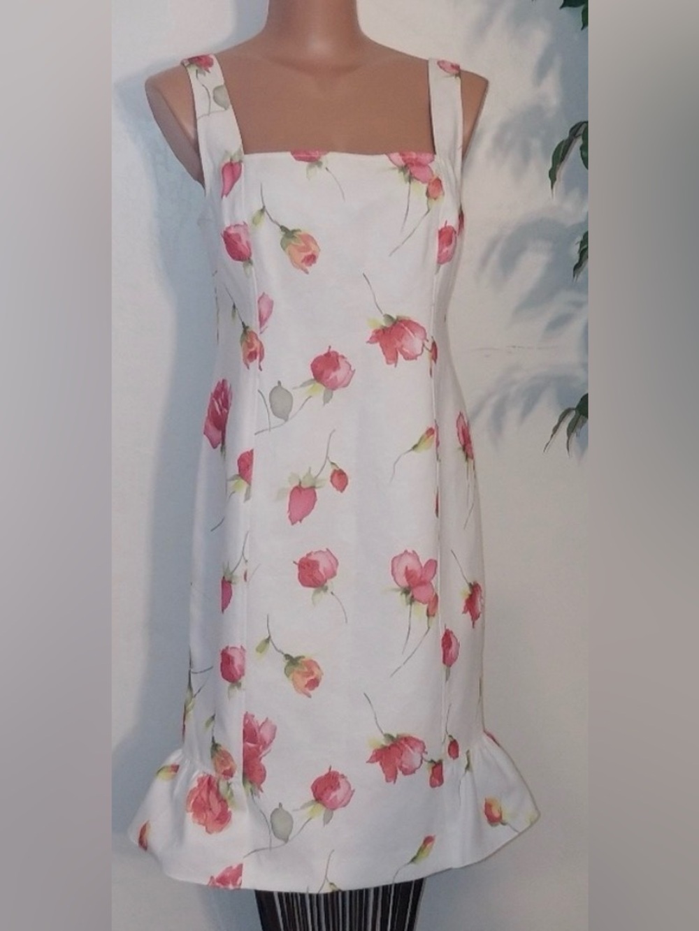 White Floral Sundress with Pink Rose Print